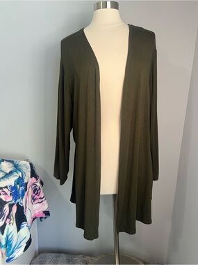 Agnes & Dora Size XXL Green Long Sleeve Open Front Cascading Cardigan